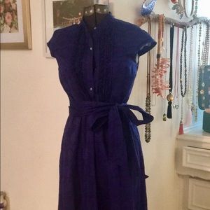 Blue Anne Taylor ruffle dress w tie waist